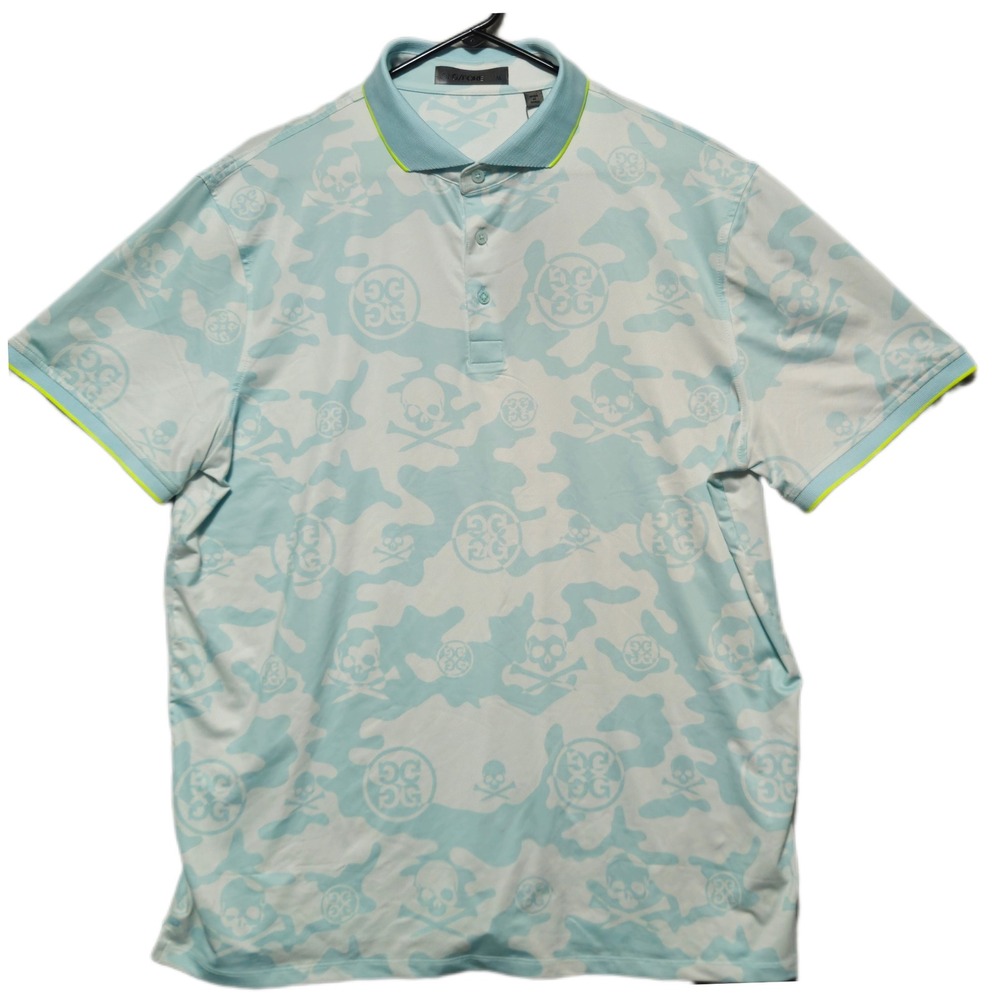 G/FORE G4 Exploded Camo Mens XL Daybreak Blue Golf Polo Shirt Skulls NEW
